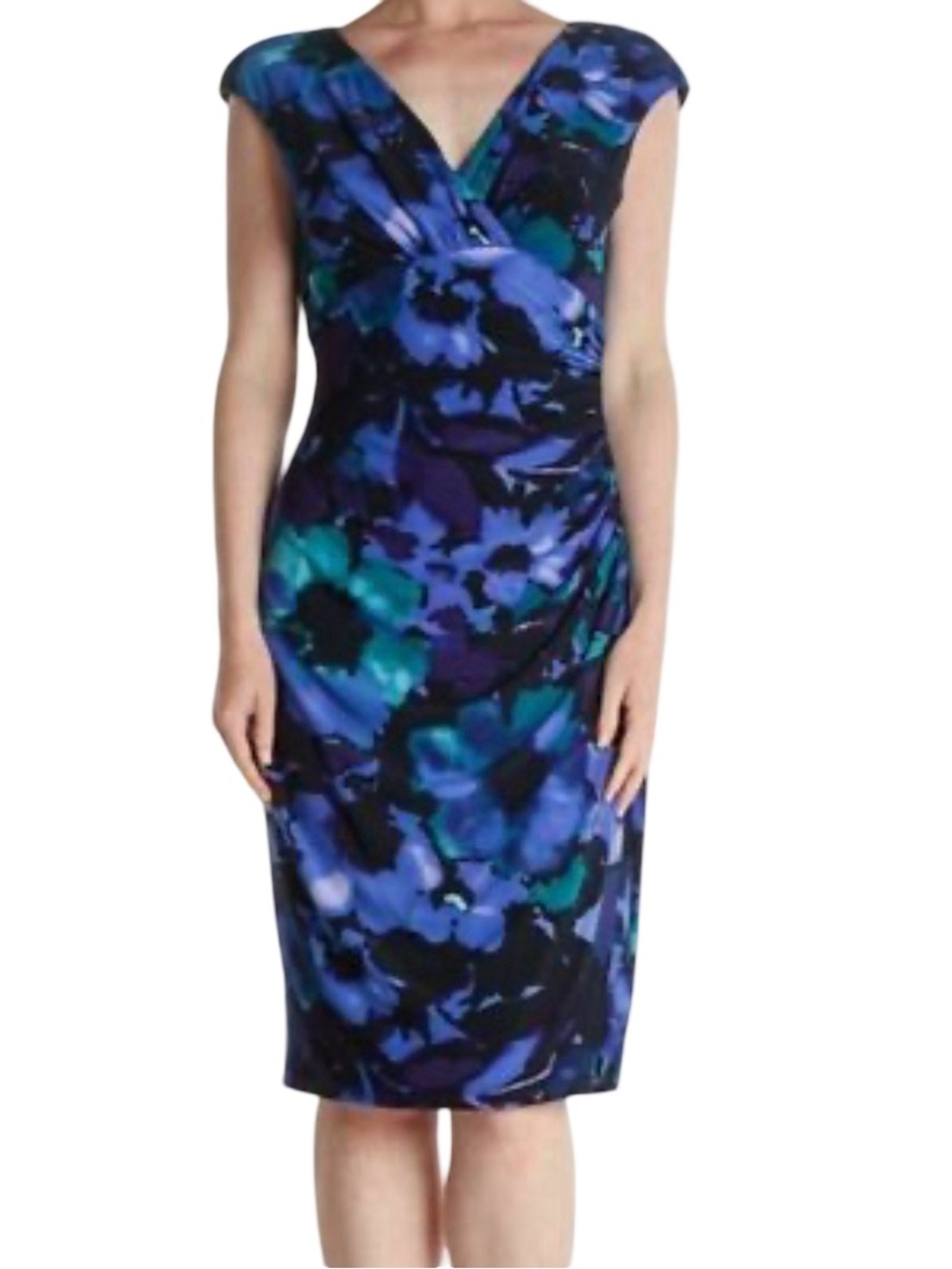 Lauren Ralph Lauren Cap-Sleeve V-Neck Floral Sheath Dress Size 10